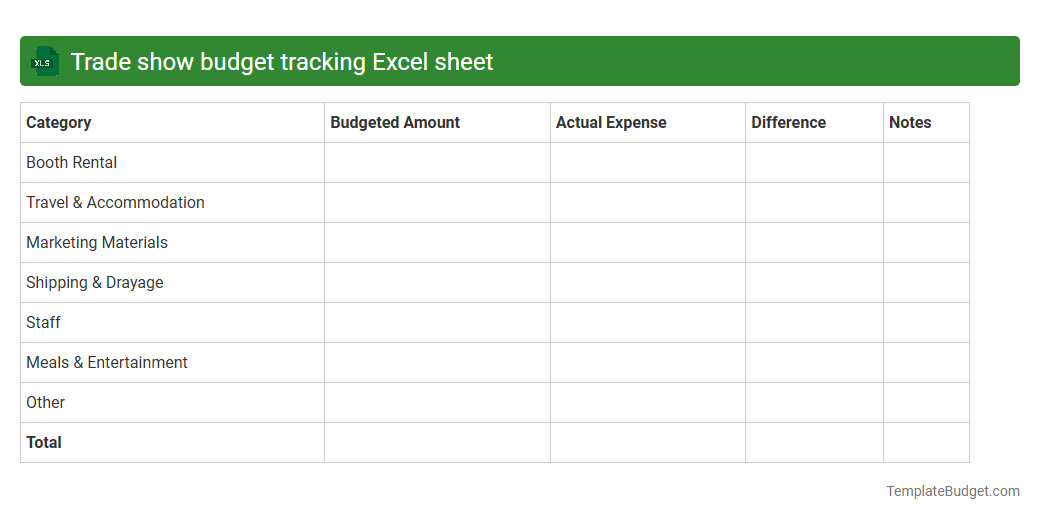 Trade show budget tracking Excel sheet