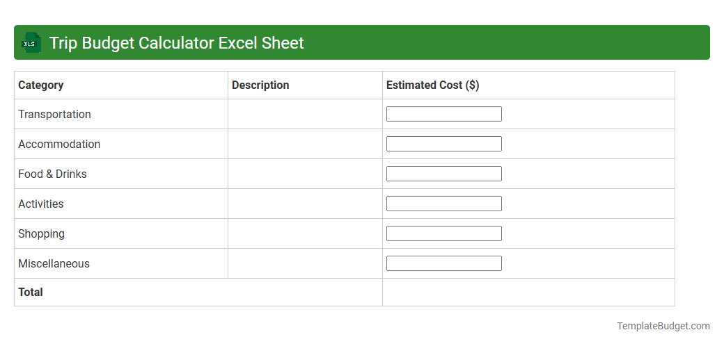Trip Budget Calculator Excel Sheet
