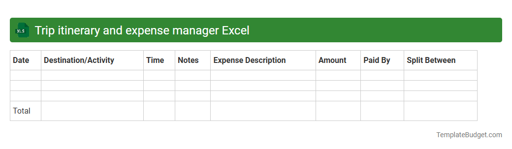 Trip itinerary and expense manager Excel