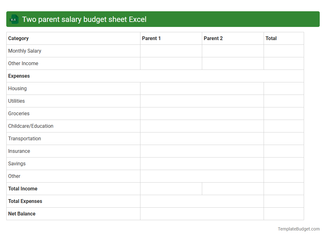 Two parent salary budget sheet Excel