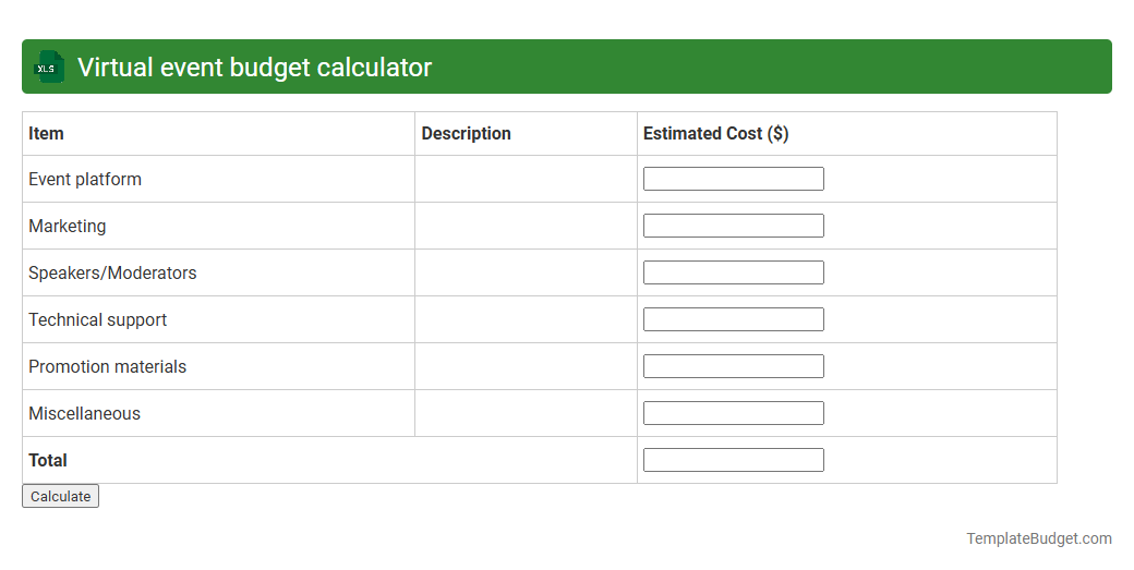 Virtual event budget calculator