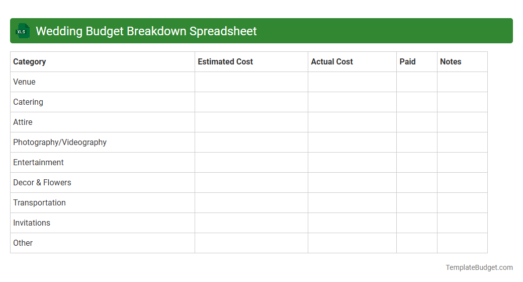 Wedding Budget Breakdown Spreadsheet