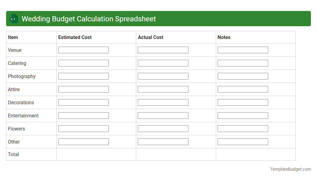 Wedding Budget Calculation Spreadsheet
