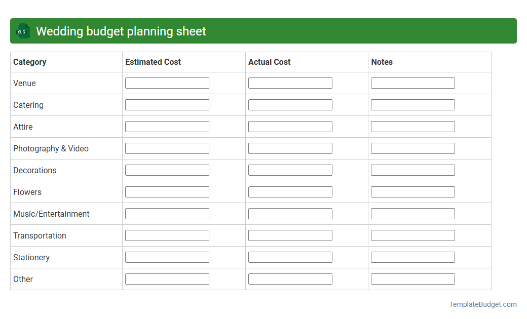 Wedding budget planning sheet