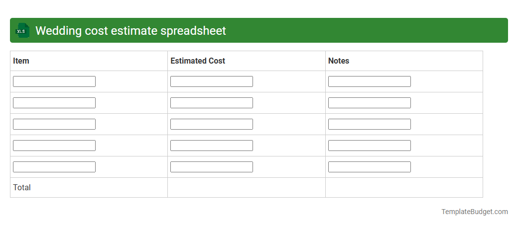 Wedding cost estimate spreadsheet