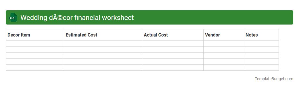 Wedding décor financial worksheet