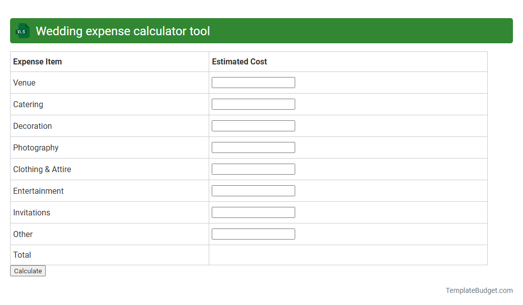Wedding expense calculator tool