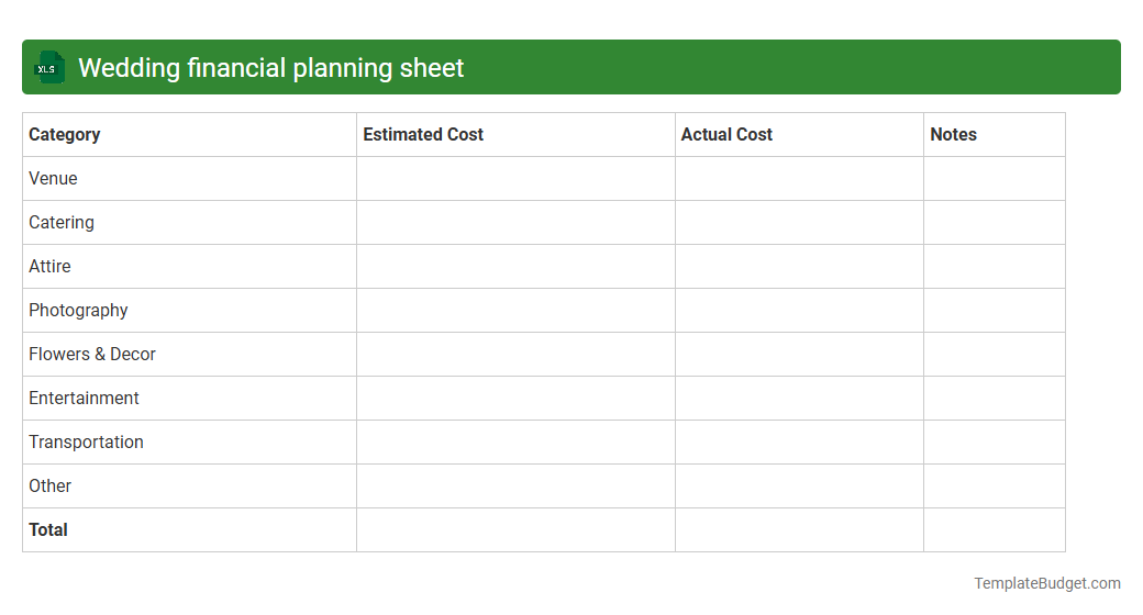 Wedding financial planning sheet
