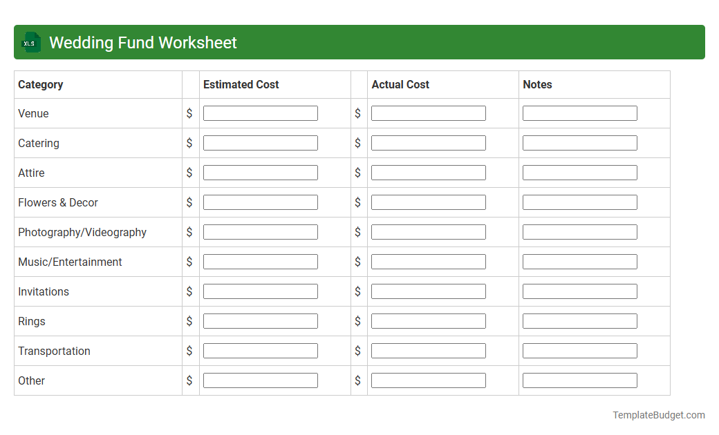 Wedding Fund Worksheet