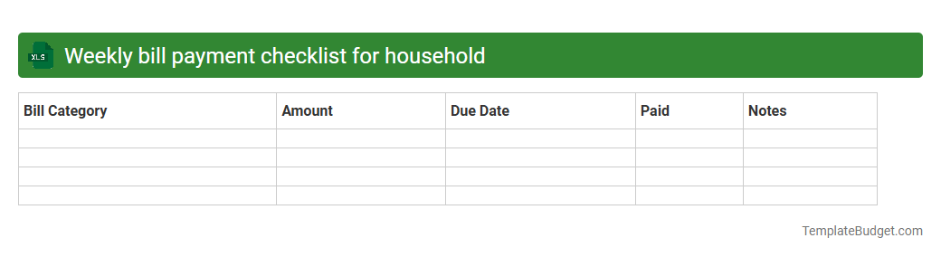Weekly bill payment checklist for household