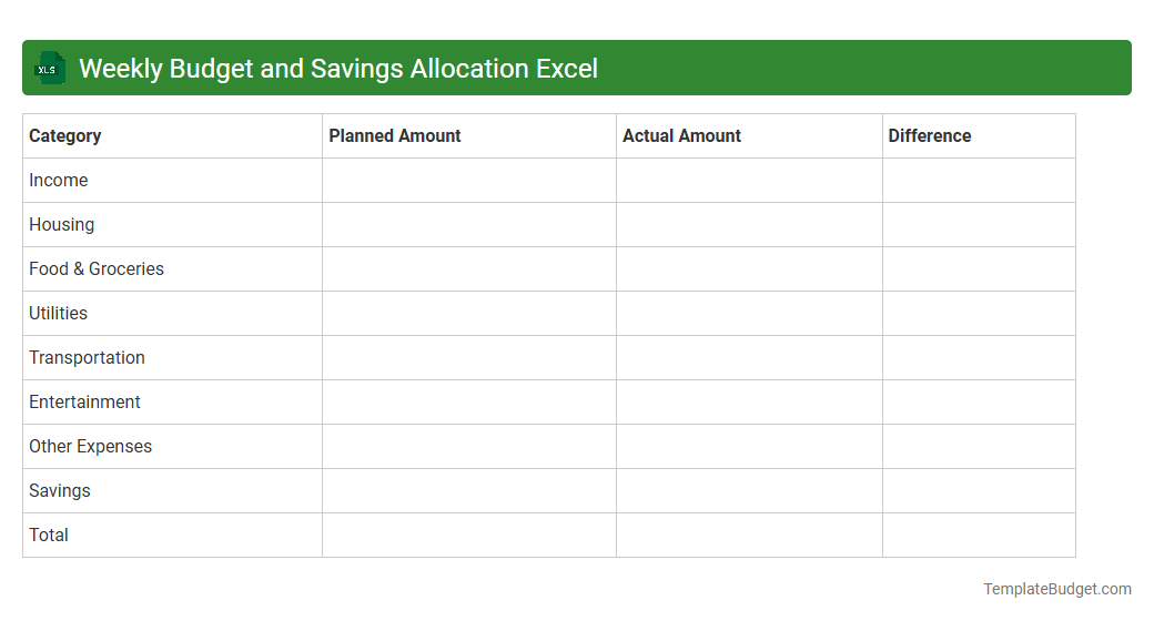 Weekly Budget and Savings Allocation Excel