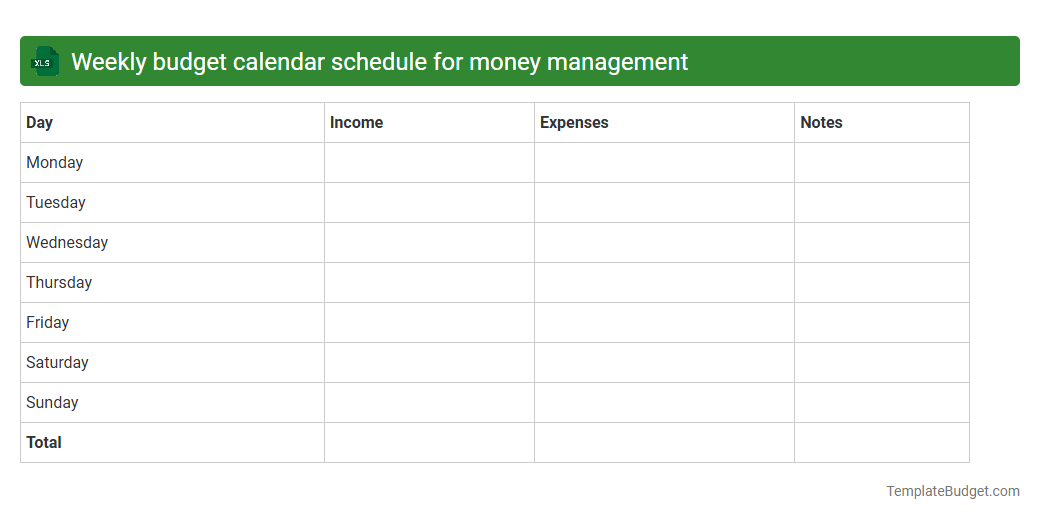 Weekly budget calendar schedule for money management
