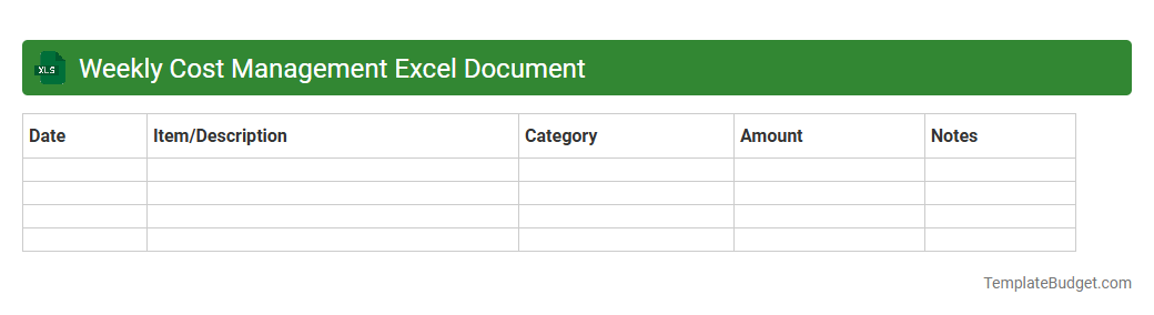 Weekly Cost Management Excel Document