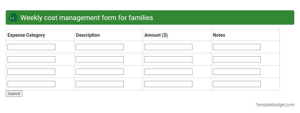 Weekly cost management form for families
