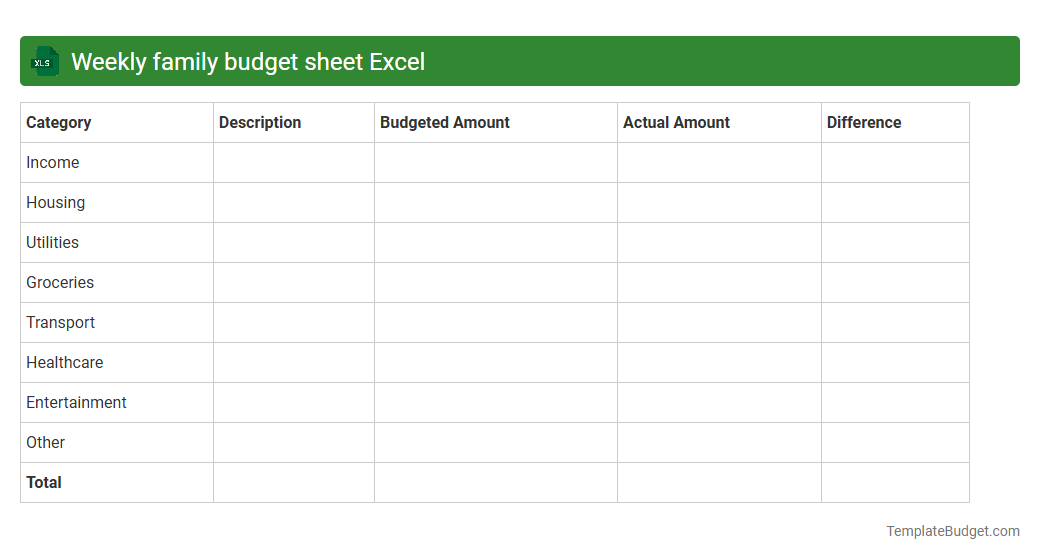 Weekly family budget sheet Excel