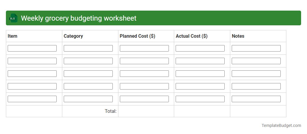 Weekly grocery budgeting worksheet