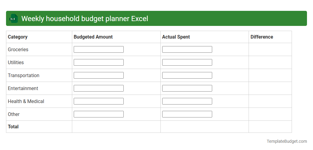 Weekly household budget planner Excel