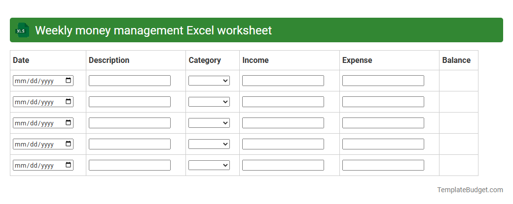 Weekly money management Excel worksheet