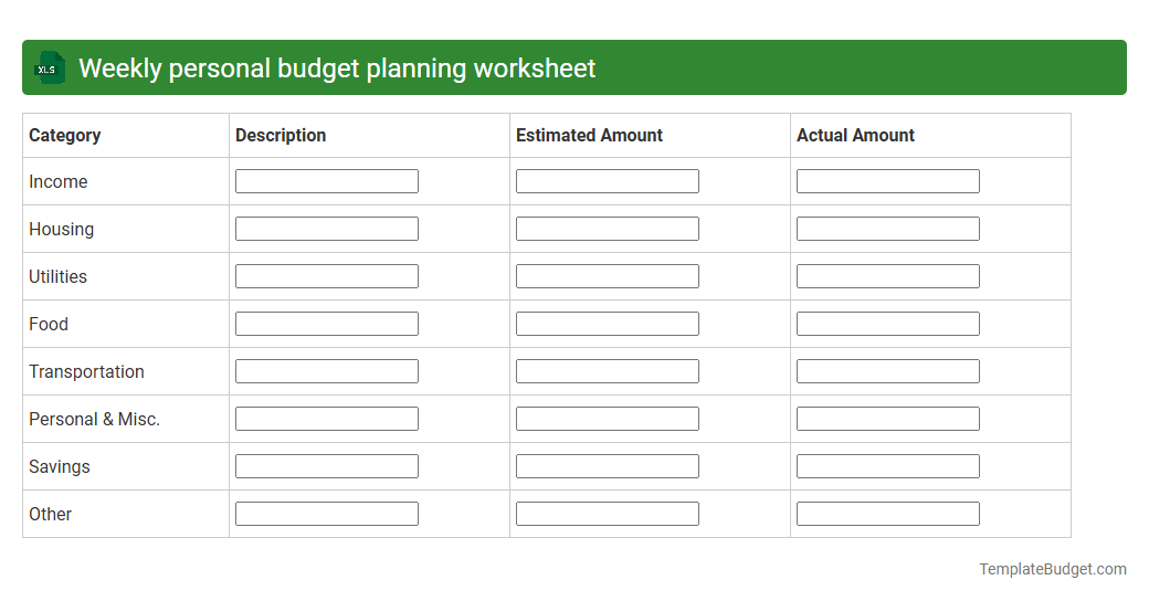 Weekly personal budget planning worksheet
