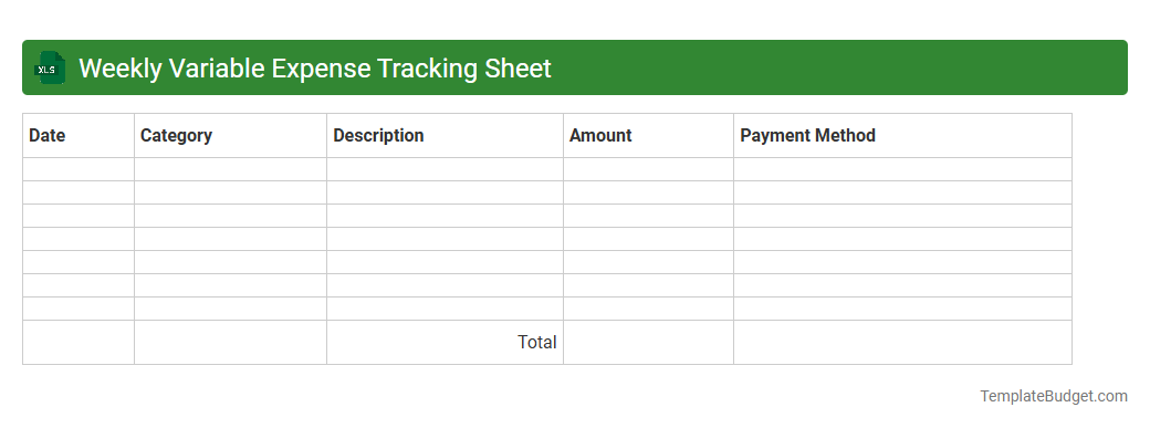Weekly Variable Expense Tracking Sheet