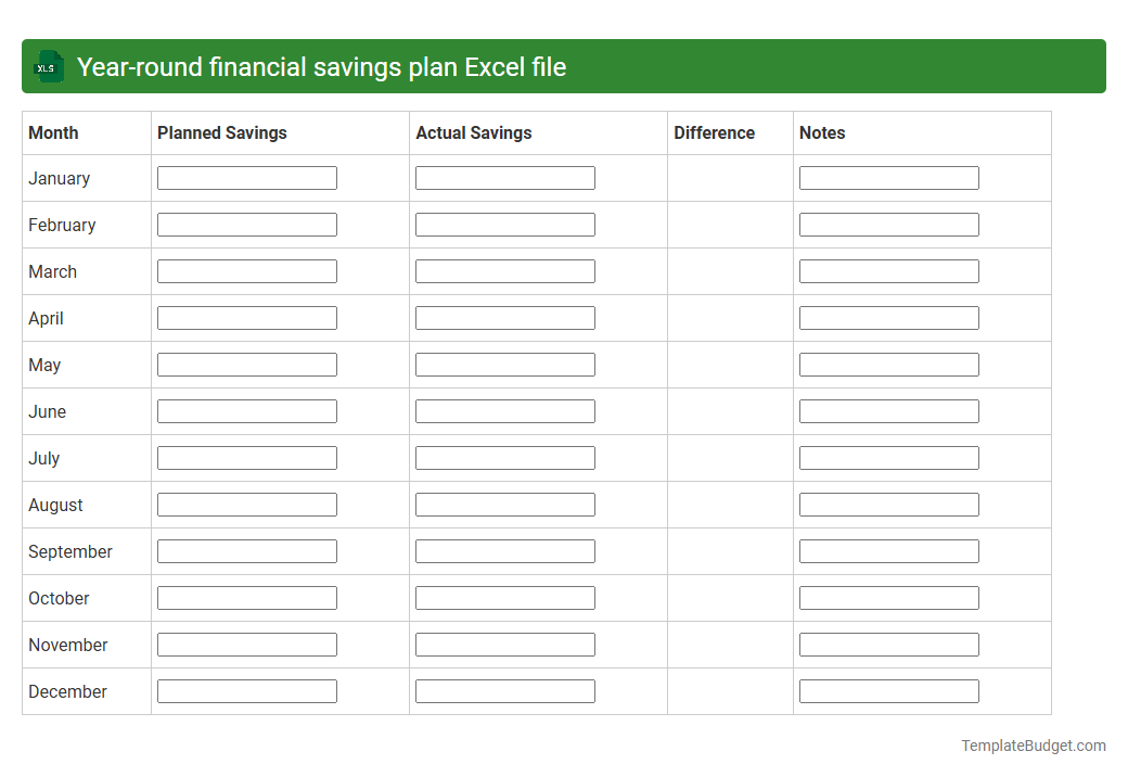 Year-round financial savings plan Excel file