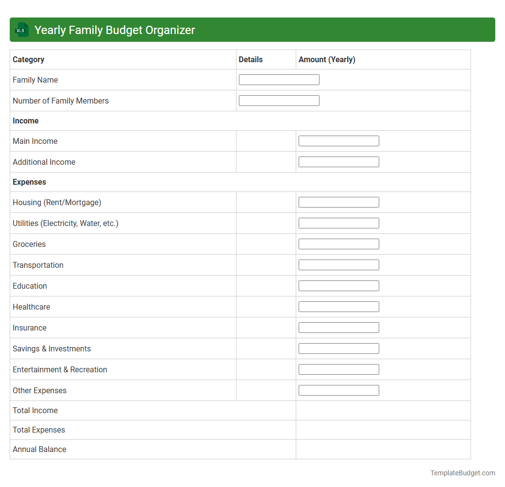 Yearly Family Budget Organizer