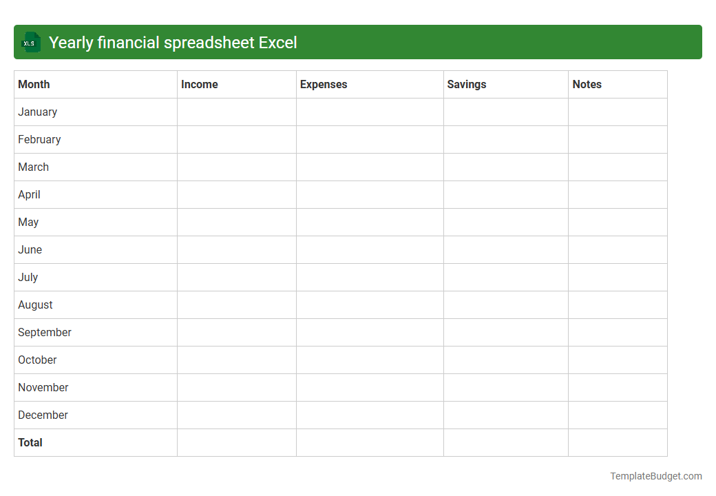 Yearly financial spreadsheet Excel