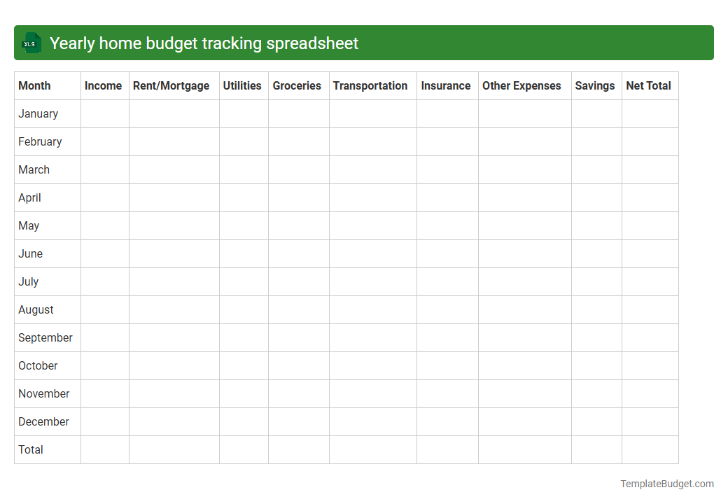 Yearly home budget tracking spreadsheet