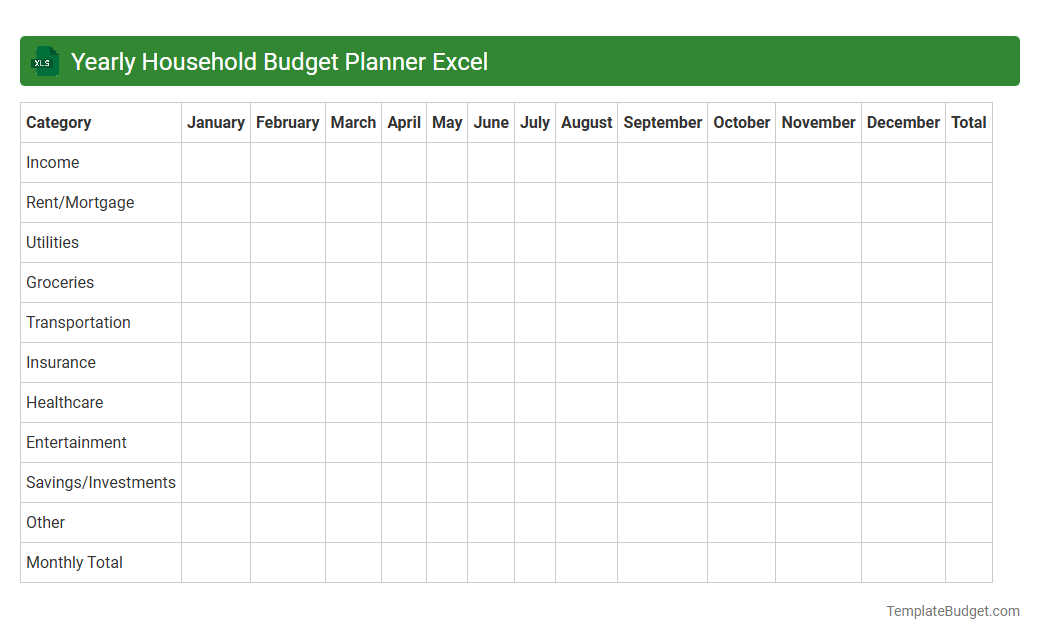 Yearly Household Budget Planner Excel