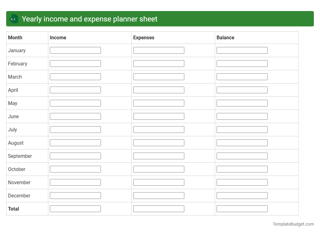 Yearly income and expense planner sheet
