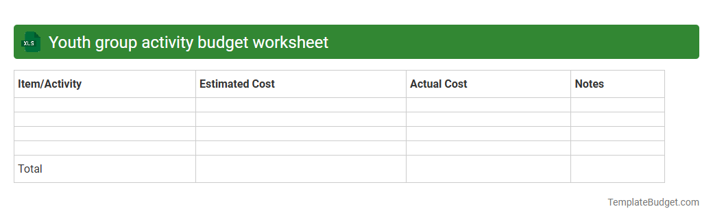 Youth group activity budget worksheet