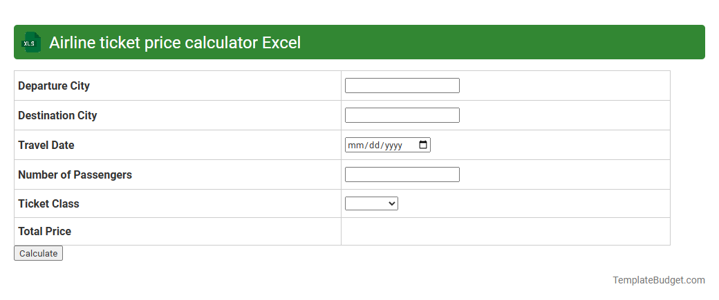 Airline ticket price calculator Excel