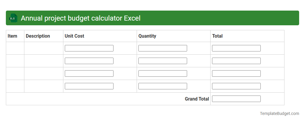 Annual project budget calculator Excel