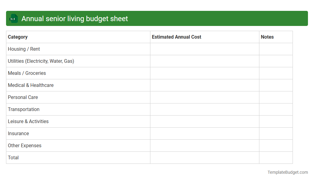 Annual senior living budget sheet