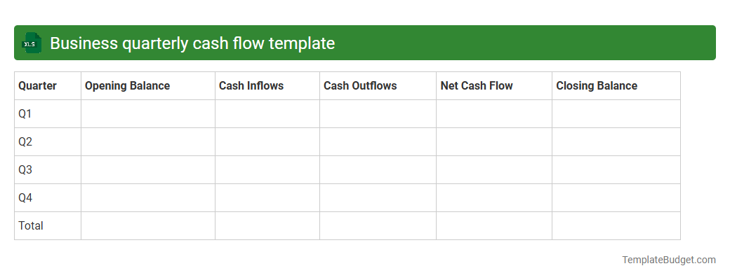 Business quarterly cash flow template
