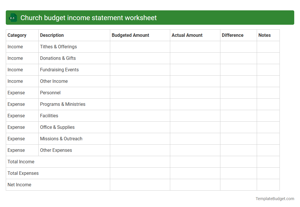 Church budget income statement worksheet