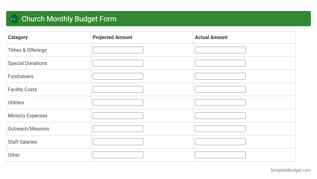 Church Monthly Budget Form