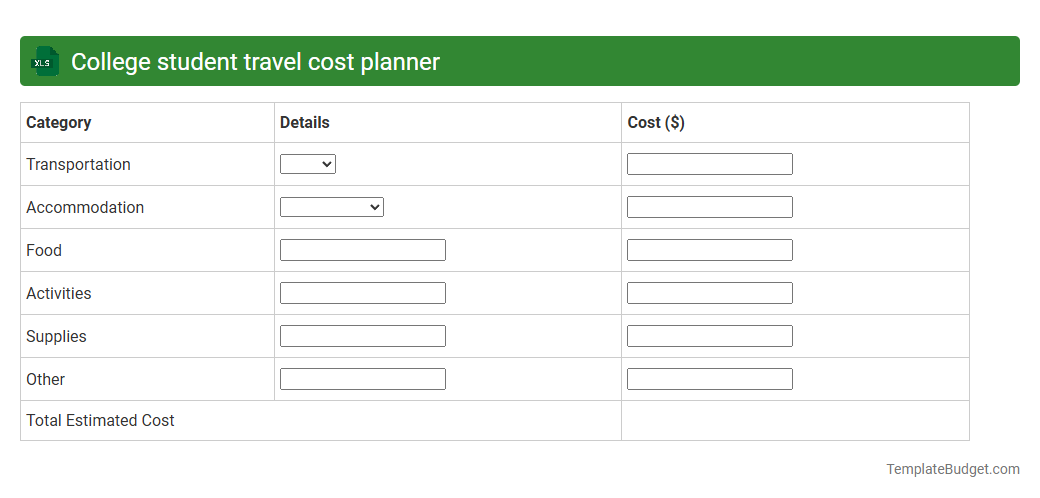 College student travel cost planner