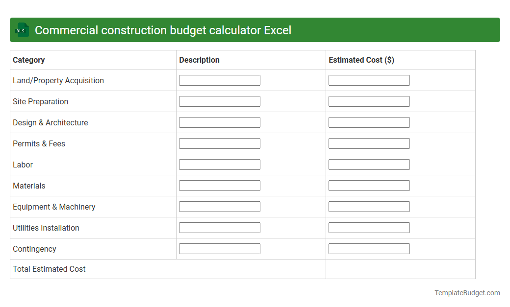 Commercial construction budget calculator Excel
