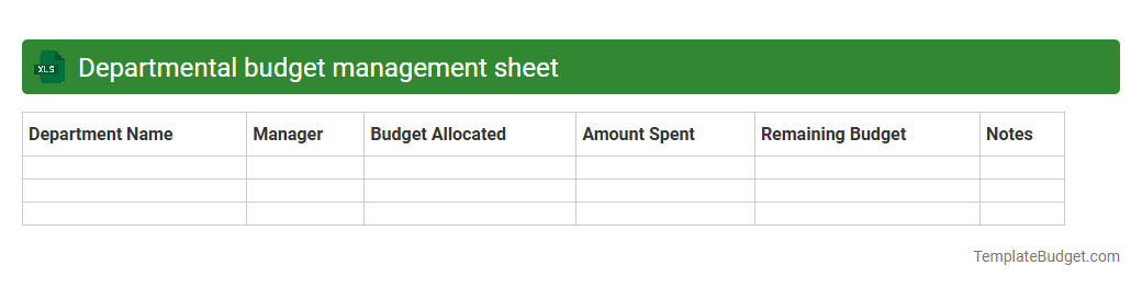 Departmental budget management sheet