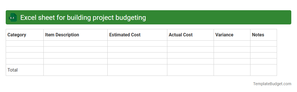 Excel sheet for building project budgeting