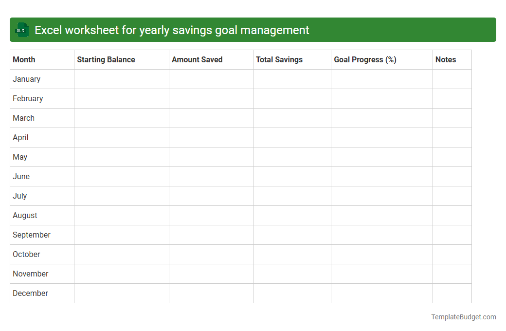Excel worksheet for yearly savings goal management