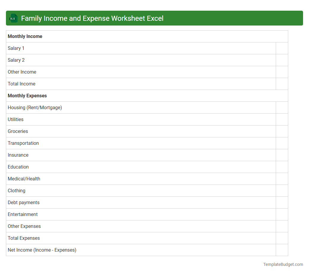 Family Income and Expense Worksheet Excel