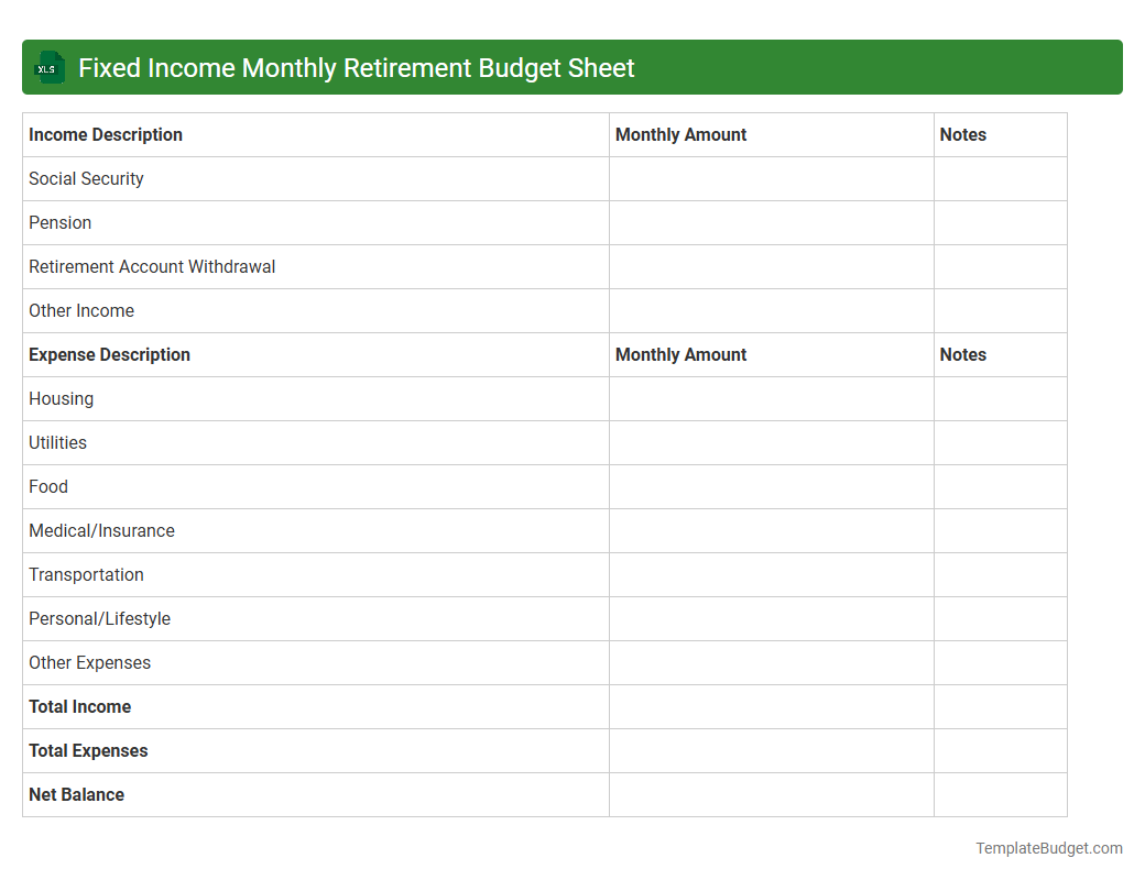 Fixed Income Monthly Retirement Budget Sheet