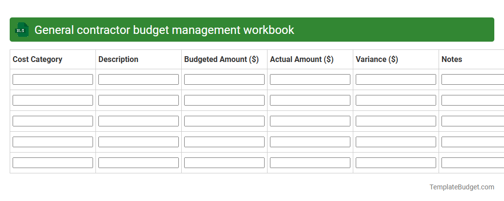 General contractor budget management workbook
