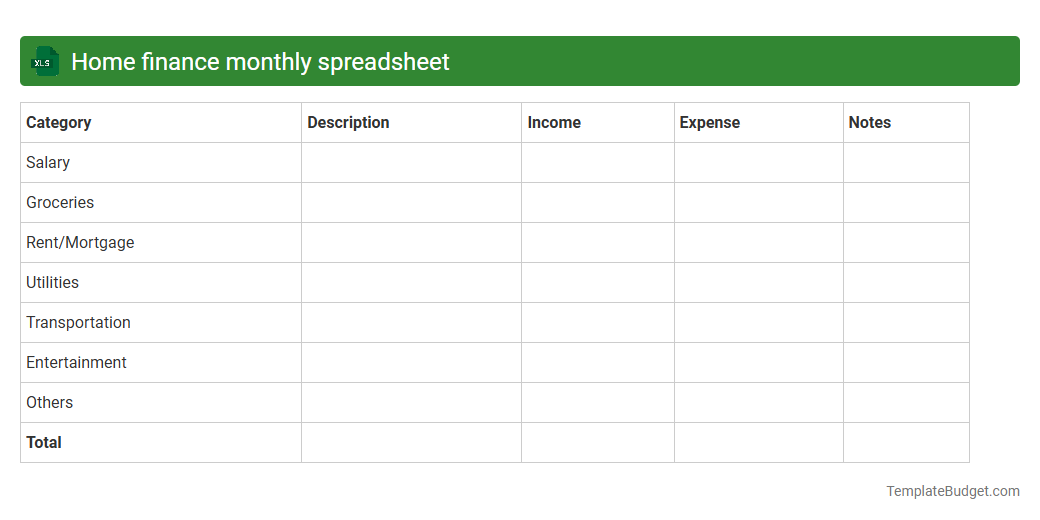 Home finance monthly spreadsheet