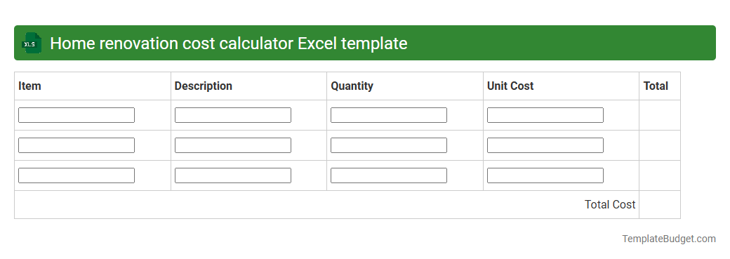 Home renovation cost calculator Excel template
