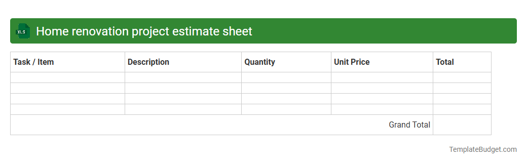 Home renovation project estimate sheet