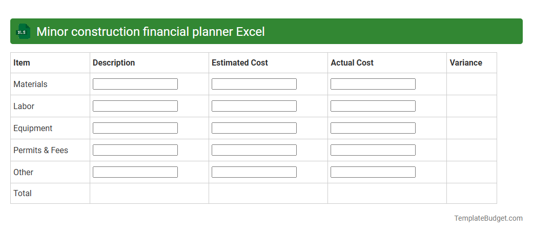 Minor construction financial planner Excel