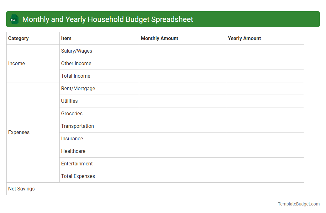 Monthly and Yearly Household Budget Spreadsheet